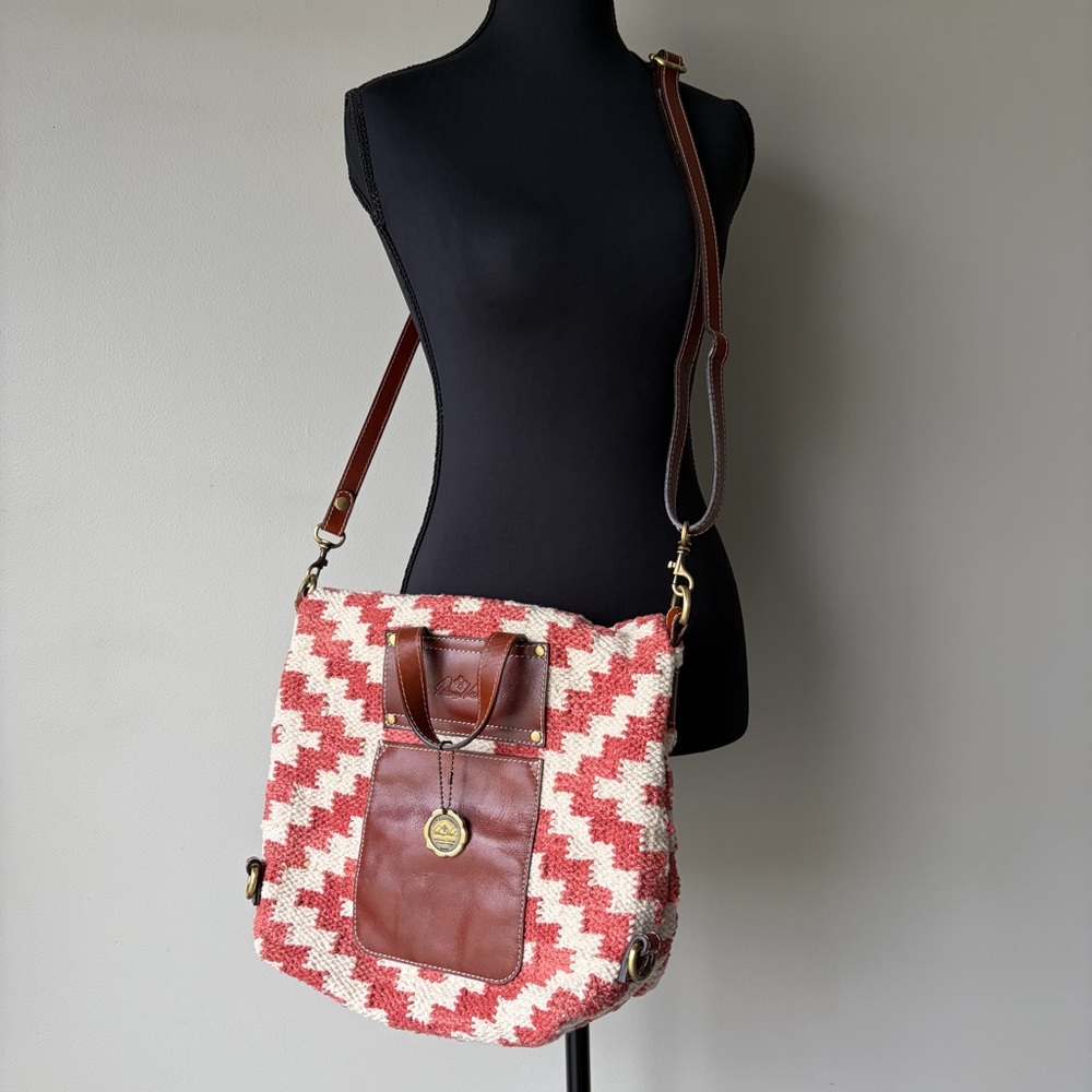 Patricia Nash Woven Casoli Convertible Backpack Fold Over Crossbody Bag Papaya